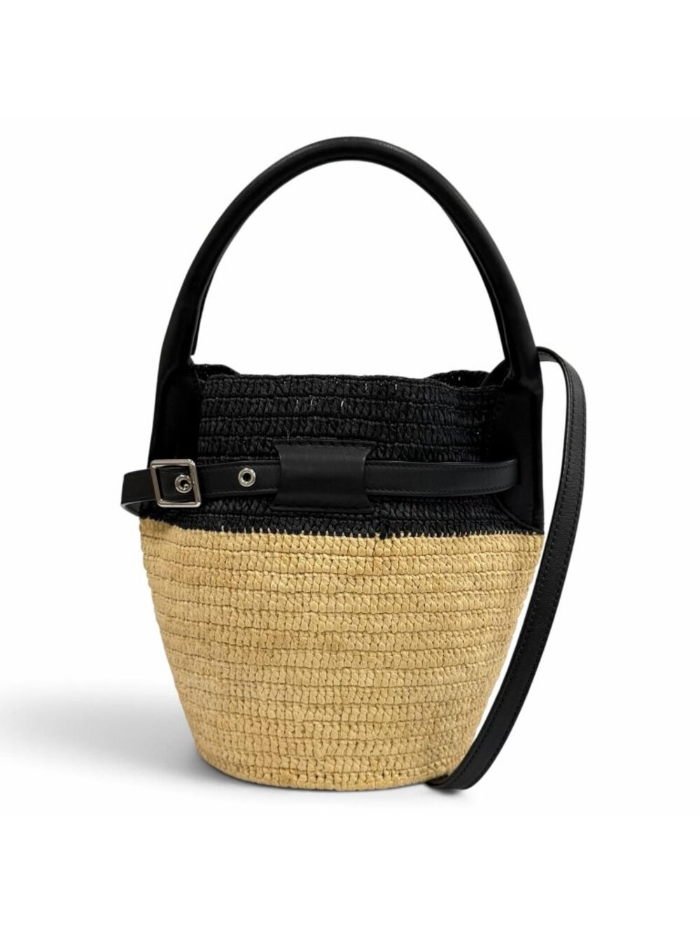 Celine Raffia Leather Big Nano Bucket 2-Way Shoulder Bag Natural Black